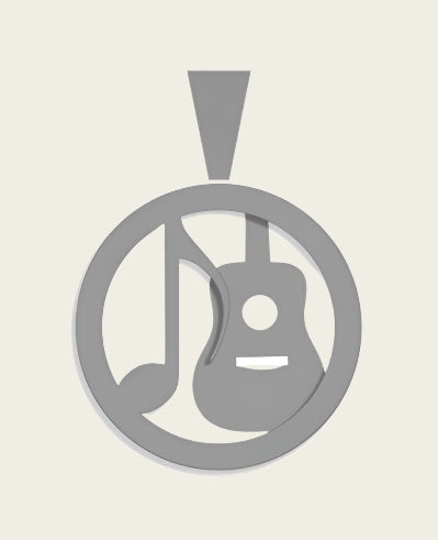 Zilveren gitaar en muzieksleutel - special - 22 mm. doorsnede 1,2 mm. dikte - gitaar verdiept - 2D