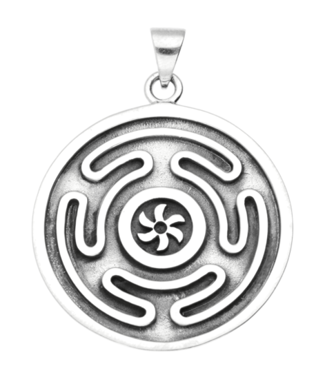 Zilveren Wiel van Godin Hecate kettinghanger