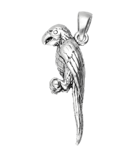 Silver Parrot on Stick Necklace Pendant