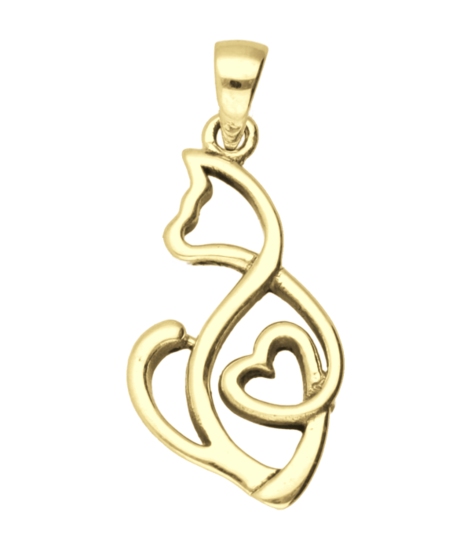 Golden Kitty with heart openwork necklace pendant