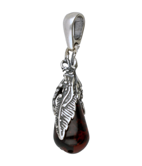 Silver Amber Drop Large Necklace Pendant