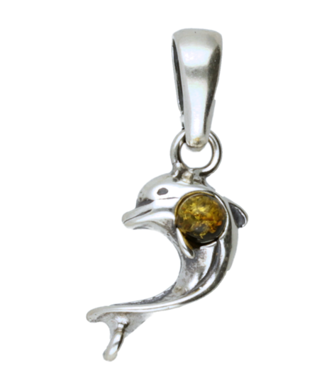 Silver Amber Dolphin Green Necklace Pendant