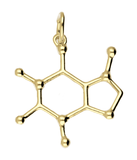 Gold Caffeine Chemical Molecule Formula Necklace Pendant