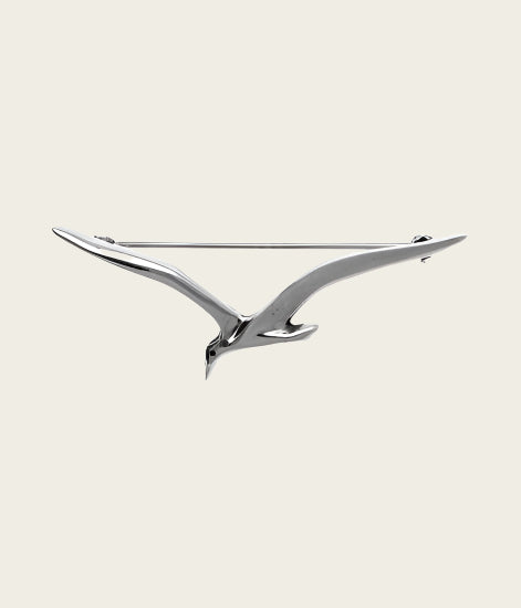 Zilveren Meeuw in vogelvlucht broche kledingspeld
