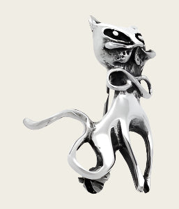 Zilveren Poes Kat abstract broche kledingspeld