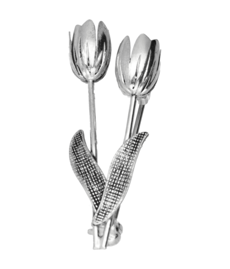 Zilveren Tulpenbos duo broche kledingspeld