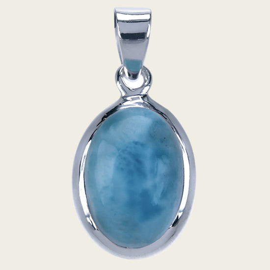 Silver Larimar Gemstone Oval Smooth Necklace Pendant