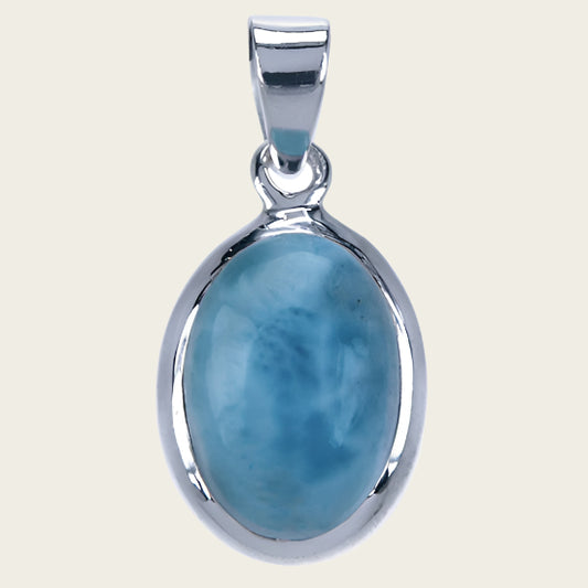 Zilveren Larimar edelsteen ovaal glad kettinghanger