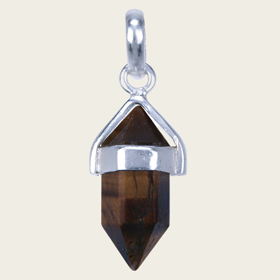 Silver Tiger Eye Gemstone with Pencil Setting Necklace Pendant