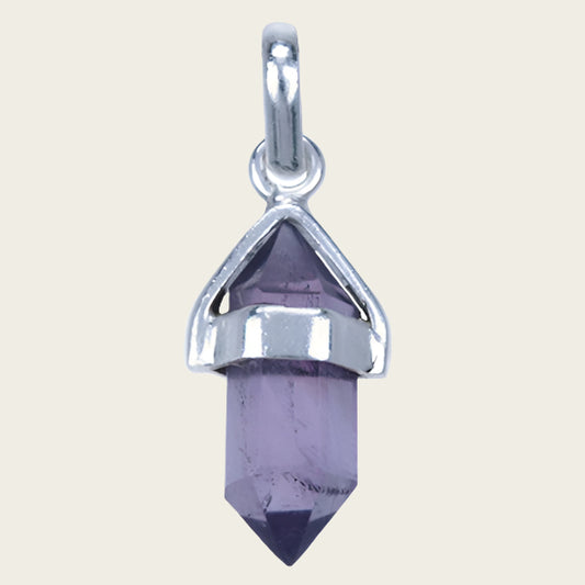 Zilveren Amethyst edelsteen met potlood vatting kettinghanger