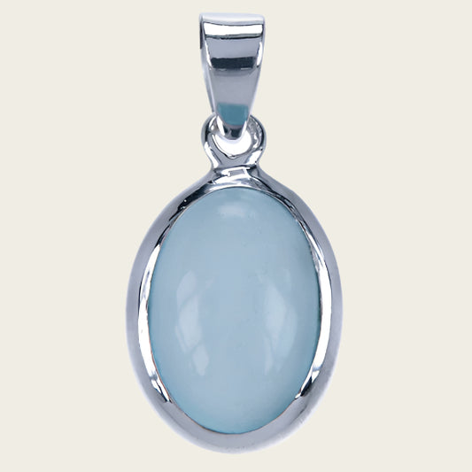 Zilveren Chalcedoon aqua edelsteen ovaal glad kettinghanger