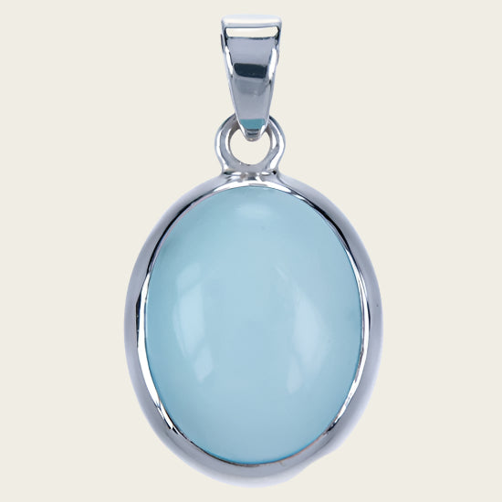 Silver Chalcedony Aqua Gemstone Oval Smooth - 2 Chain Pendant