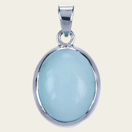 Zilveren Chalcedoon aqua edelsteen ovaal glad - 2 kettinghanger