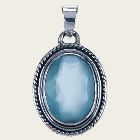 Zilveren Chalcedoon aqua edelsteen ovaal facet geslepen kettinghanger