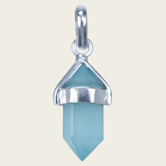 Zilveren Chalcedoon aqua edelsteen met potloodvatting kettinghanger