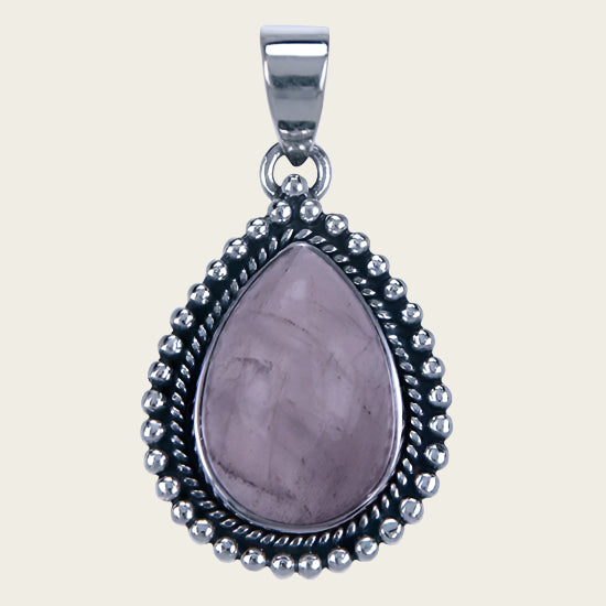 Silver Rose Quartz Gemstone Drop with Beads - 2 Chain Pendant