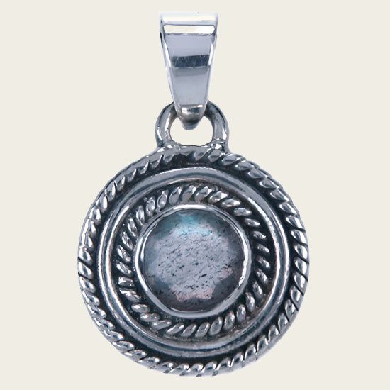 Silver Labradorite Gemstone Round Facet Cut Necklace Pendant