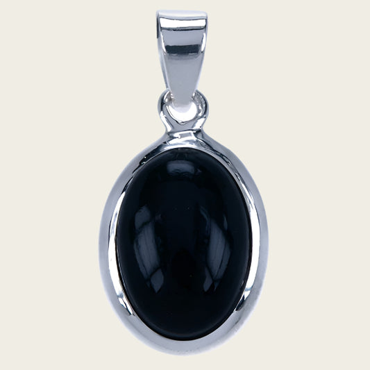 Zilveren Onyx zwart edelsteen ovaal glad kettinghanger