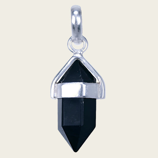 Zilveren Onyx zwart edelsteen met potlood vatting kettinghanger