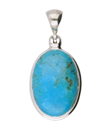 Zilveren Turkoois Turquoise edelsteen ovaal glad kettinghanger