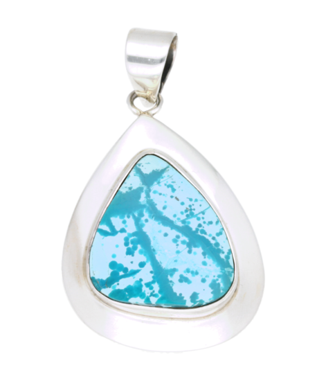 Silver Chrysocolla Gemstone Freeform Large Necklace Pendant
