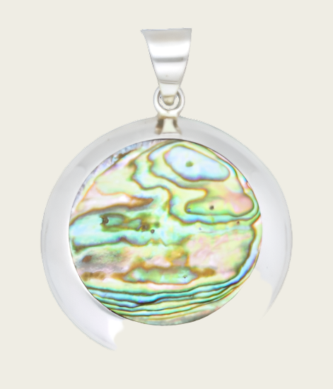 Zilveren Abalone fragment schelp rond groot kettinghanger