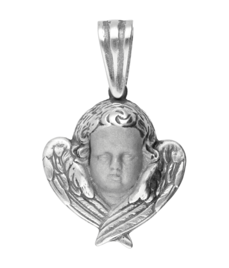Silver Child's Head Wings Clamped Art Nouveau Jugendstil Pendant