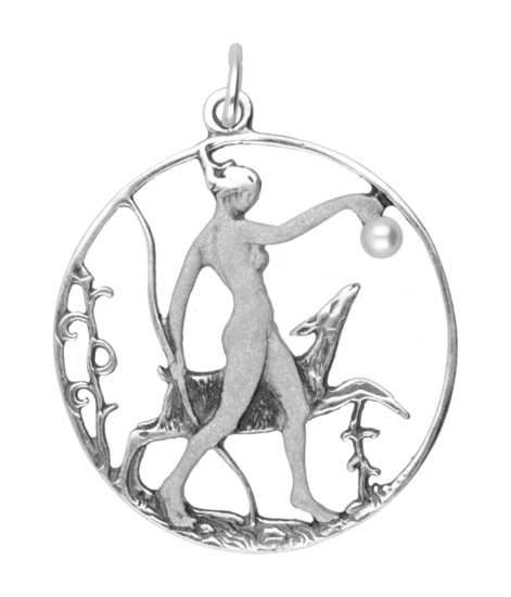 Zilveren Vrouw in ring met glasparel Art Nouveau Jugendstil hanger