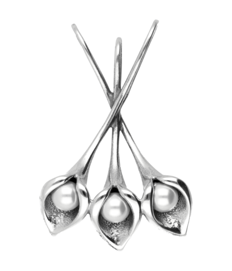Zilveren Calla bloementrio met glasparels Art Nouveau Jugendstil XL hanger