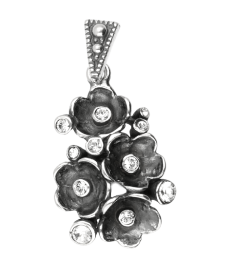 Zilveren Boterbloemen kwartet met swarovski kristallen Art Nouveau Jugendstil hanger