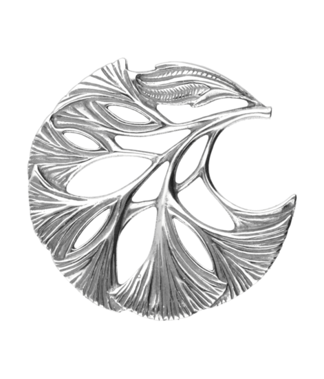 Zilveren Ginkgo blad in rond Art Nouveau Jugendstil XL hanger