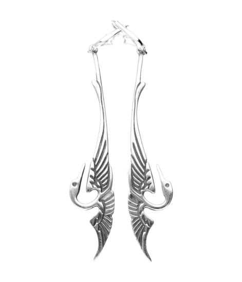 Silver Crane XL Art Nouveau Jugendstil earring