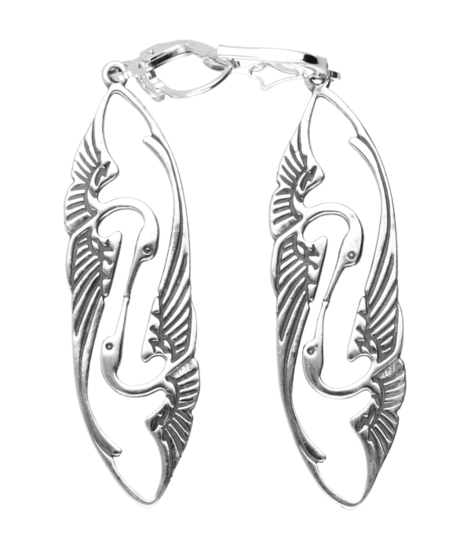 Silver Cranes XL Art Nouveau Jugendstil earring