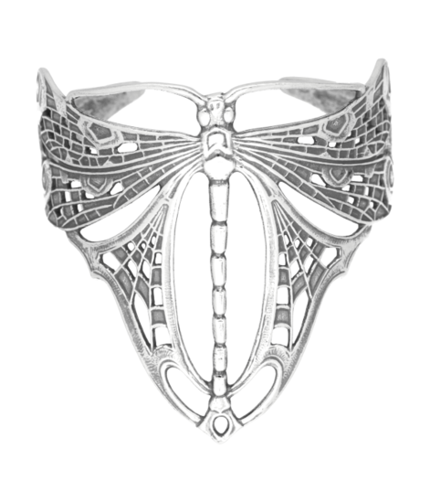 Zilveren Libelle opengewerkt Art Nouveau Jugendstil Klemarmband 17-19 cm