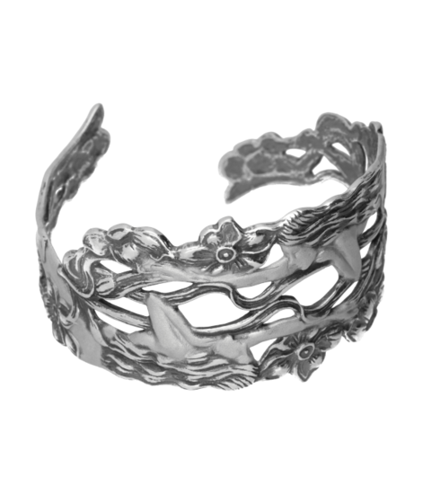 Zilveren 2 Vrouwen gespiegeld Art Nouveau Jugendstil Klemarmband 17-19 cm