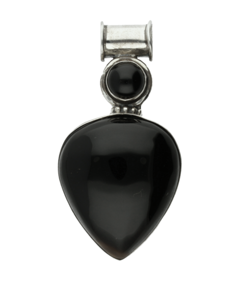 Silver Black Onyx Gemstone in Heart Shape XL Pendant