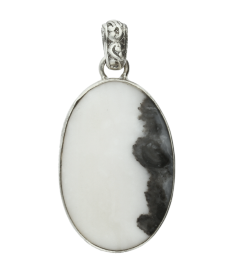 Zilveren Dendriet Opaal edelsteen ovaal groot hanger