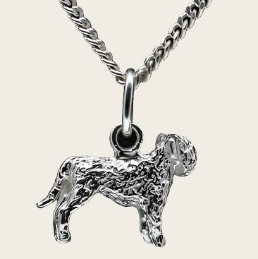 Zilveren Bouvier ketting hanger - oren ongecoupeerd staart omlaag - klein