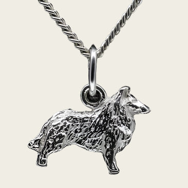 Zilveren Collie ketting hanger - langhaar - klein