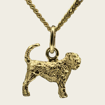 Gouden Bouvier oren ongecoupeerd staart omhoog ketting hanger - klein