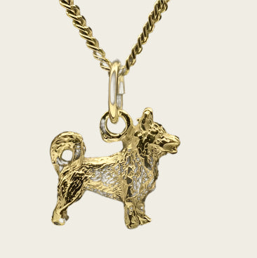 Gouden Vastgotaspets Zweedse Valhund met staart ketting hanger - klein