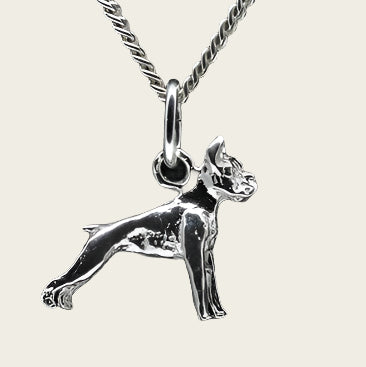 Zilveren Boxer oren gecoupeerd ketting hanger - klein