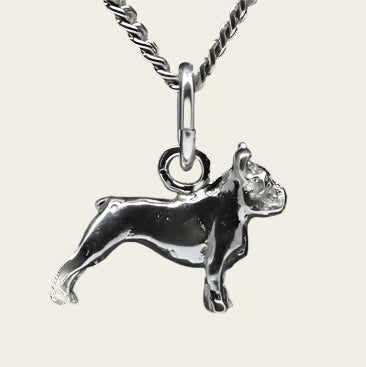 Silver Bulldog French Necklace Pendant - Small