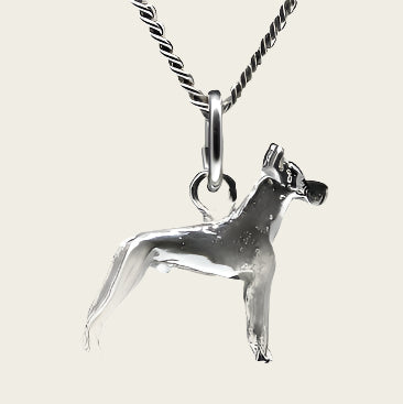Zilveren Duitse dog oren gecoupeerd ketting hanger - klein