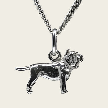 Zilveren Mastino Napolitano oren gecoupeerd ketting hanger - klein