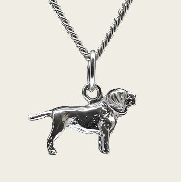 Zilveren Mastino Napolitano oren ongecoupeerd ketting hanger - klein