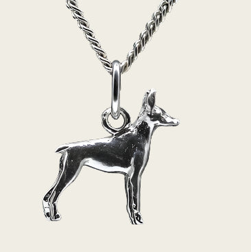 Zilveren Dwergpincher oren gecoupeerd ketting hanger - klein