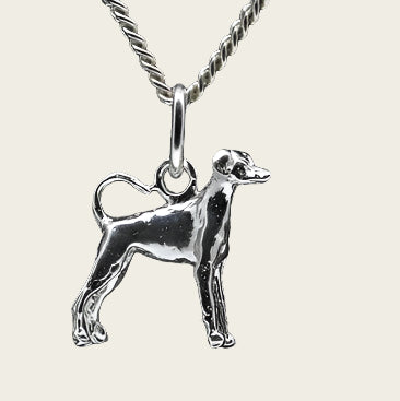 Zilveren Dwergpincher oren ongecoupeerd met staart ketting hanger - klein