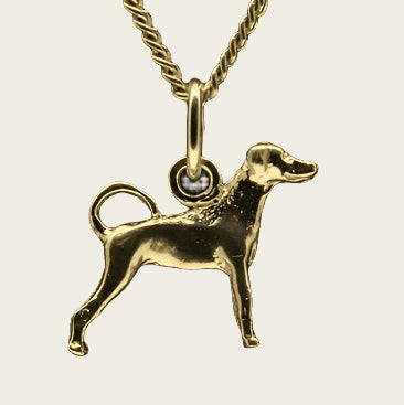 Gouden Dobermann oren ongecoupeerd met staart ketting hanger - klein