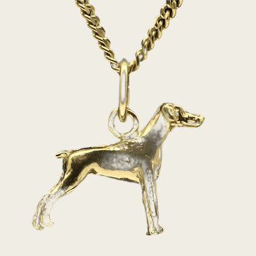 Gouden Dobermann oren ongecoupeerd ketting hanger - klein
